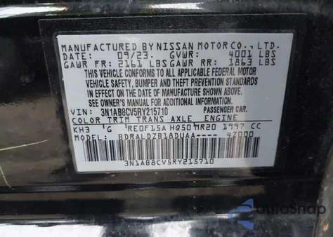 2024 Nissan Sentra Sv Xtronic Cvt z USA, uszkodzony, nr VIN 3N1AB8CV5RY215710